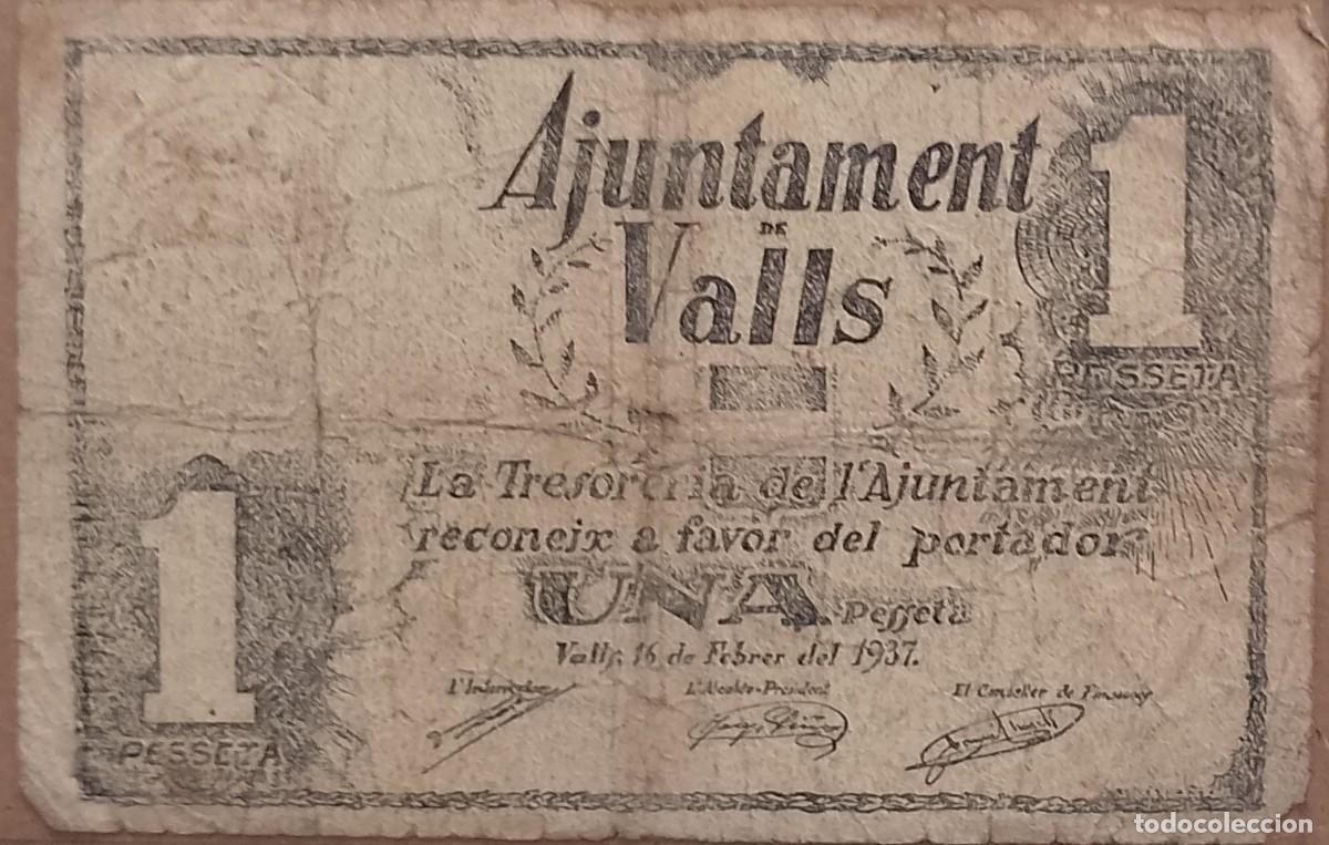 Billetes locales: BILLETE LOCAL DE 1 PESETA VALLS 1937 GUERRA CIVIL