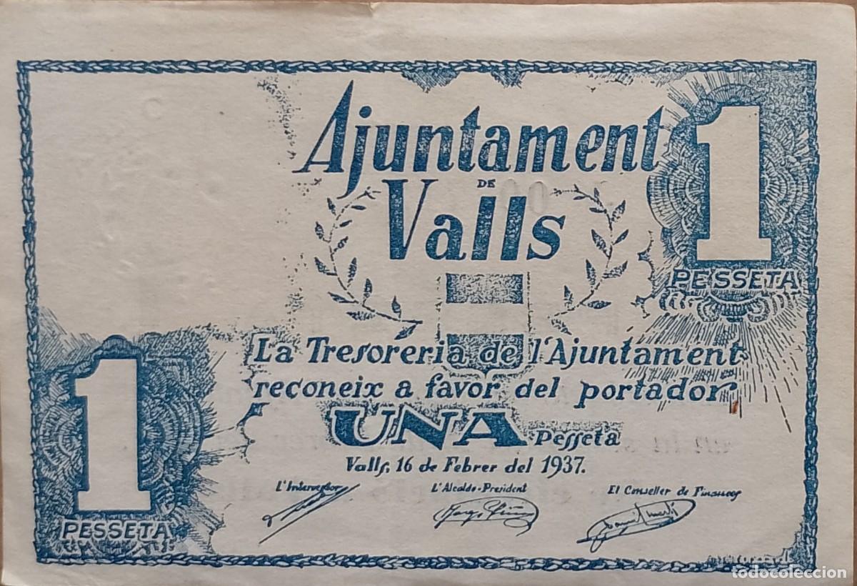 Billetes locales: BILLETE LOCAL DE 1 PESETA VALLS DE VALLS 1937 GUERRA CIVIL