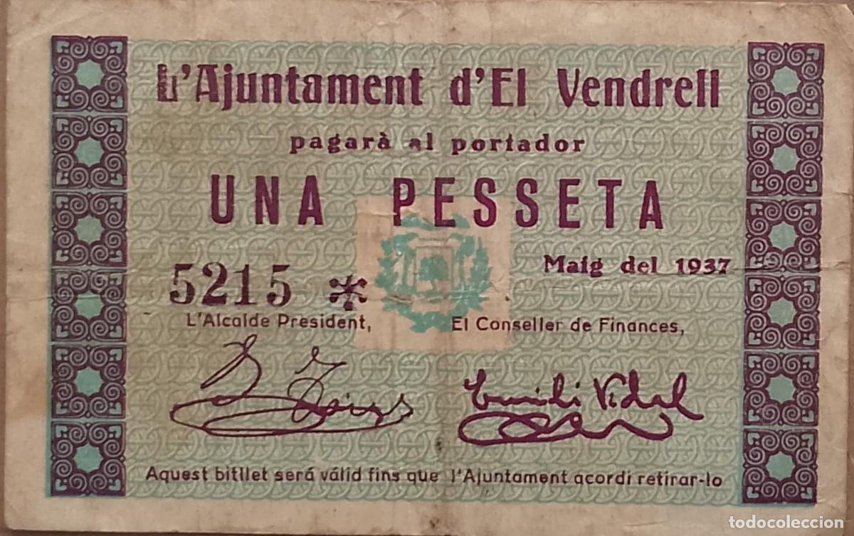 Billetes locales: BILLETE LOCAL DE 1 PESETA EL VEMDRELL 1937 GUERRA CIVIL
