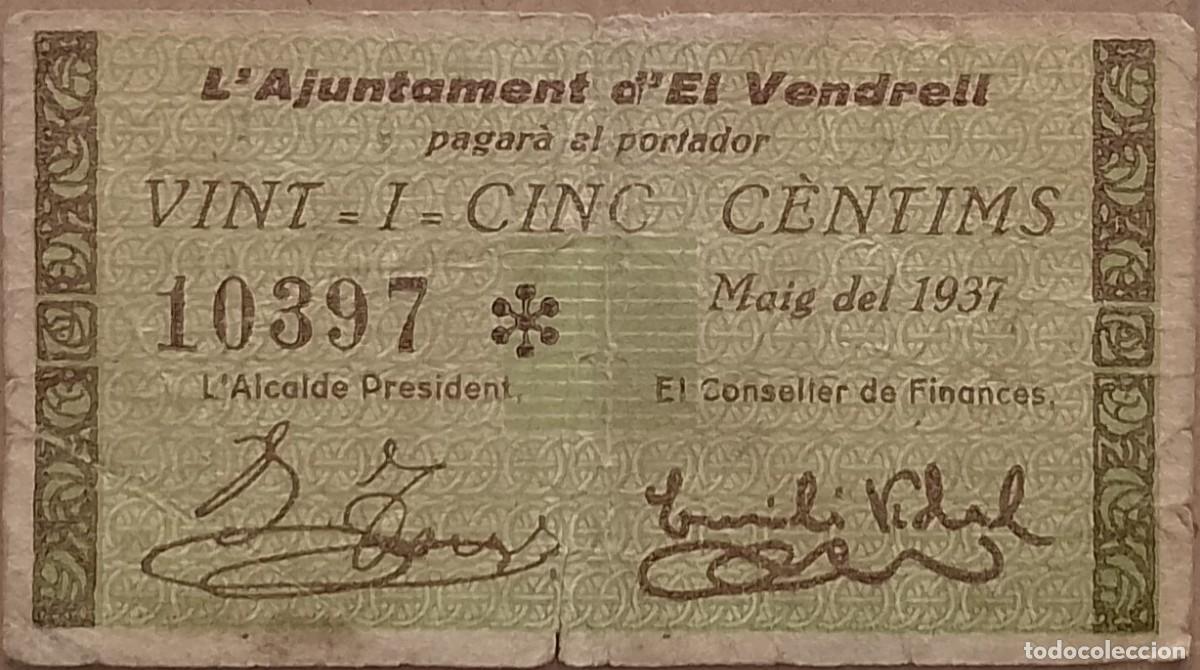 Billetes locales: BILLETE LOCAL DE 25 CENTIMOS EL VEMDRELL 1937 GUERRA CIVIL