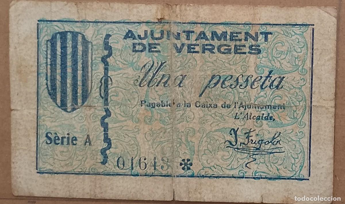 Billetes locales: BILLETE LOCAL DE 1 PESETA DE VERGES 1937 GUERRA CIVIL