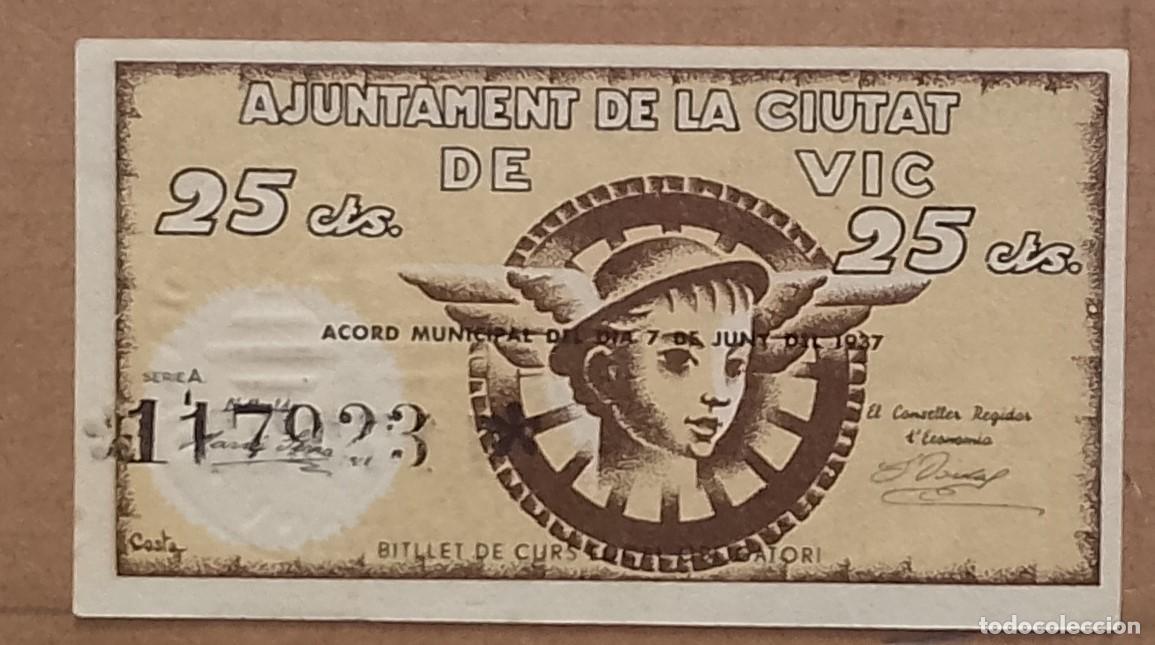 Billetes locales: BILLETE LOCAL DE 25 CENTIMOS DE VIC 1937 GUERRA CIVIL