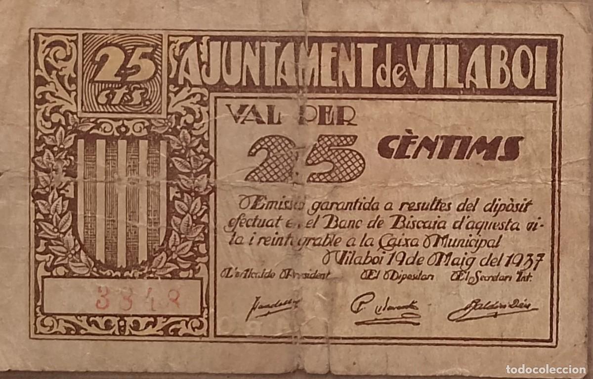 Billetes locales: BILLETE LOCAL DE 25 CENTIMOS DE VILABOI 1937 GUERRA CIVIL
