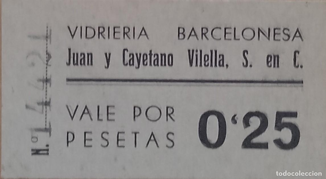 Billetes locales: BILLETE LOCAL DE 25 CENTIMOS DE VIDRIERA BARCELONES1937 GUERRA CIVIL