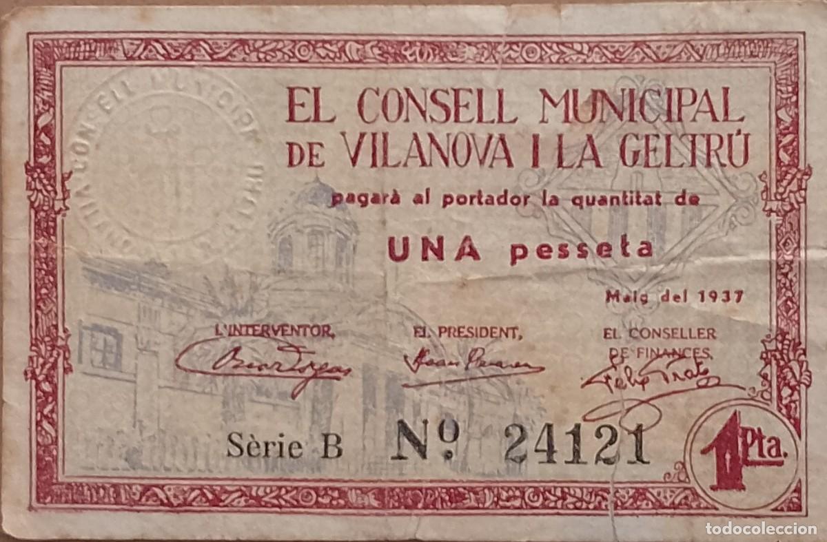 Billetes locales: BILLETE LOCAL DE 1 PESETA DE VILANOVA Y LA GELTRU 1937 GUERRA CIVIL