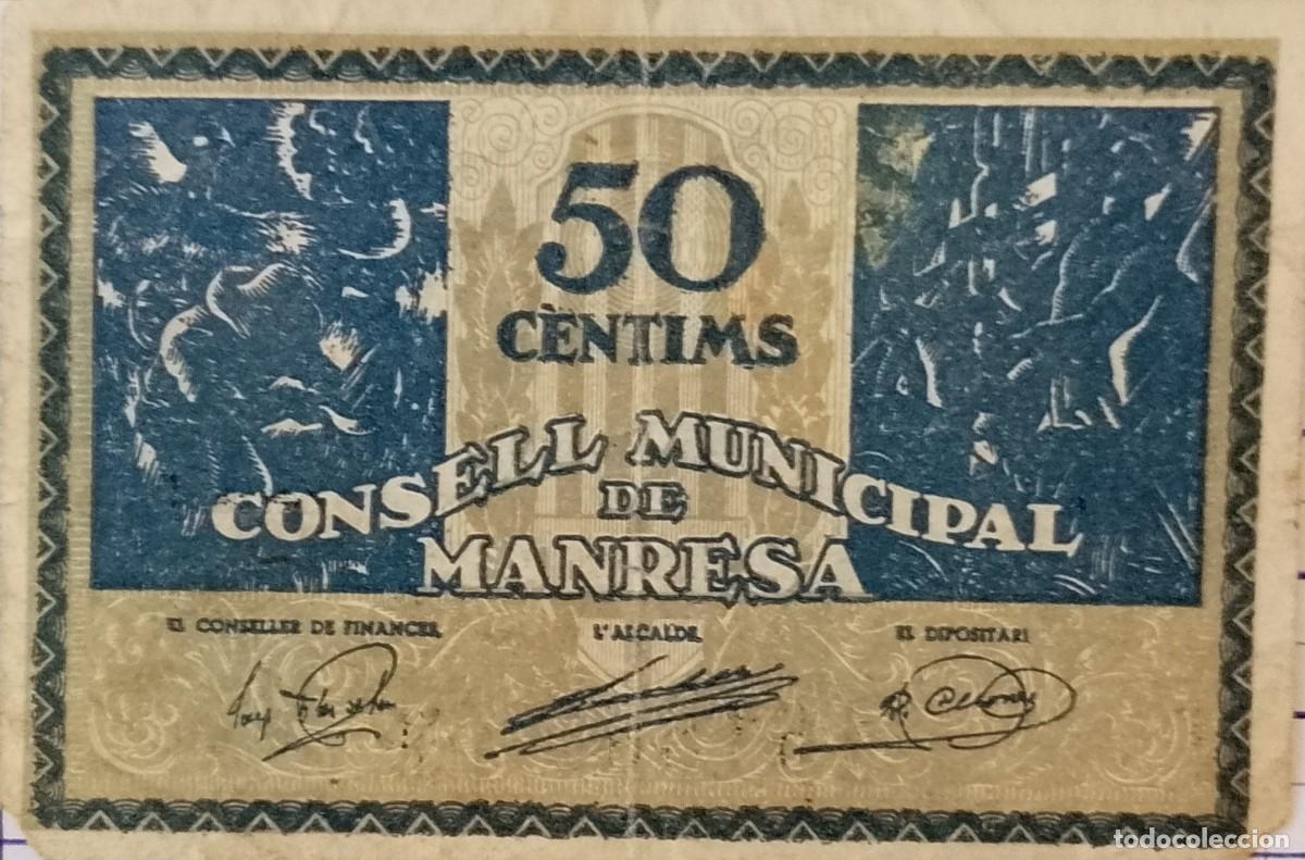 Billetes locales: BILLETE LOCAL DE 5O CENTIMOS MANRESA 1937 GUERRA CIVIL