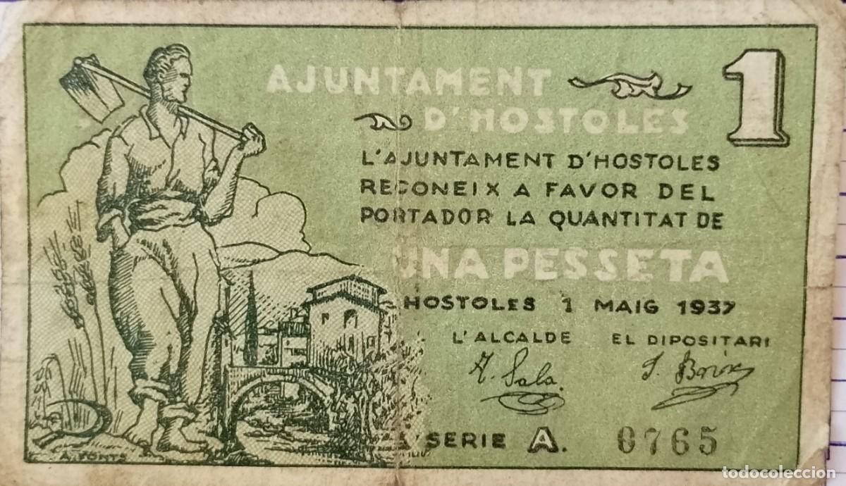 Billetes locales: BILLETE LOCAL DE 1 PESETA HOSTOLES 1937 GUERRA CIVIL
