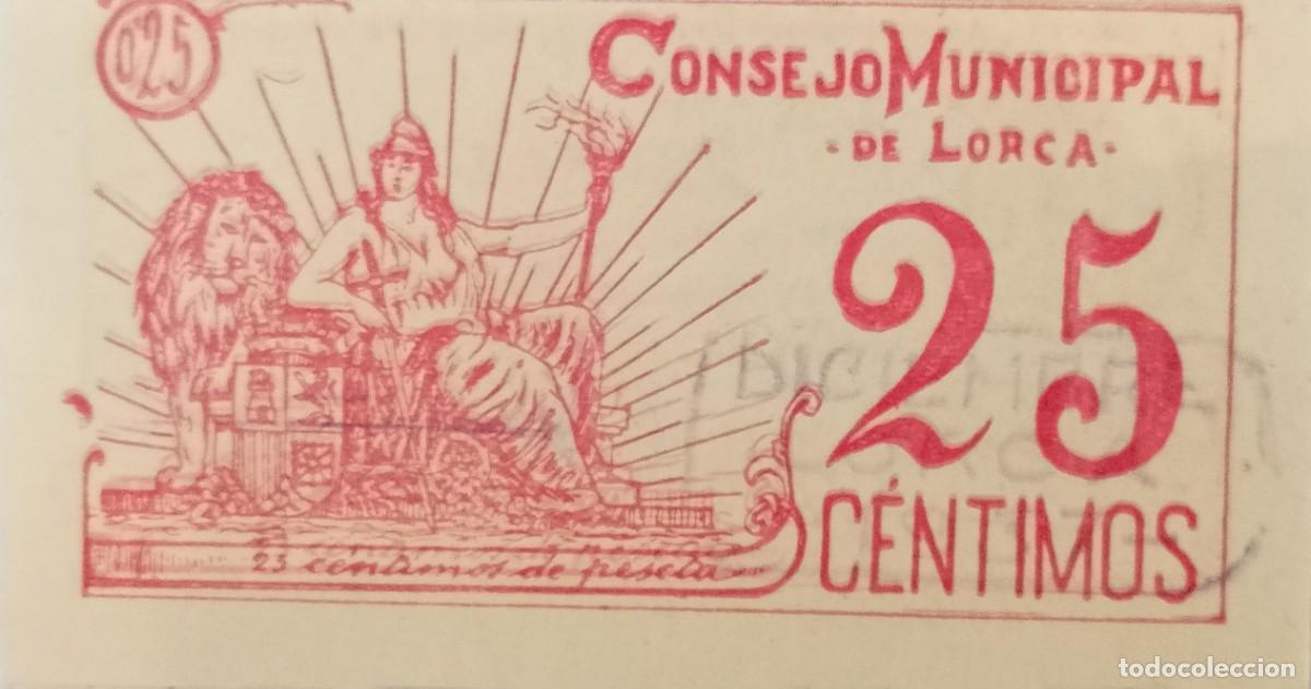 Billetes locales: BILLETE LOCAL DE 25 CENTIMOS LORCA 1937 GUERRA CIVIL