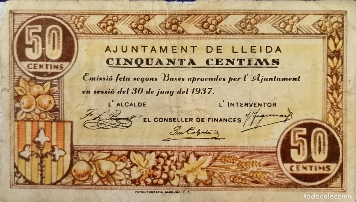 Billetes locales: BILLETE LOCAL DE 50 CENTIMOS LLEIDA 1937 GUERRA CIVIL