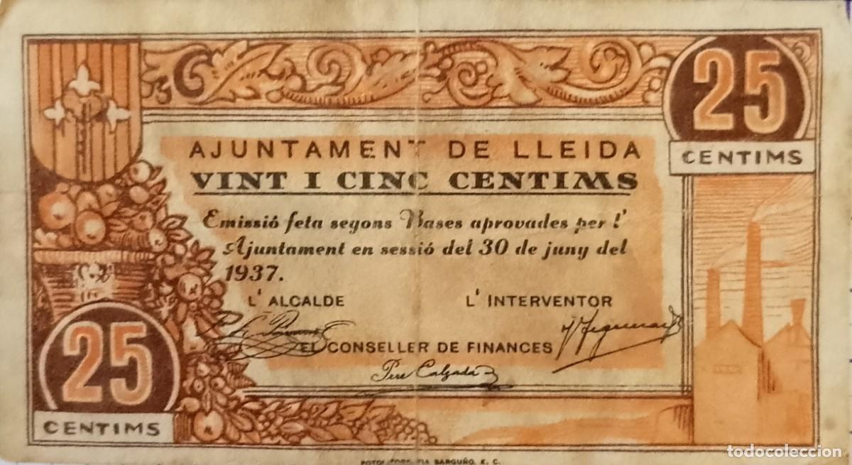 Billetes locales: BILLETE LOCAL DE 25 CENTIMOS LLEIDA 1937 GUERRA CIVIL