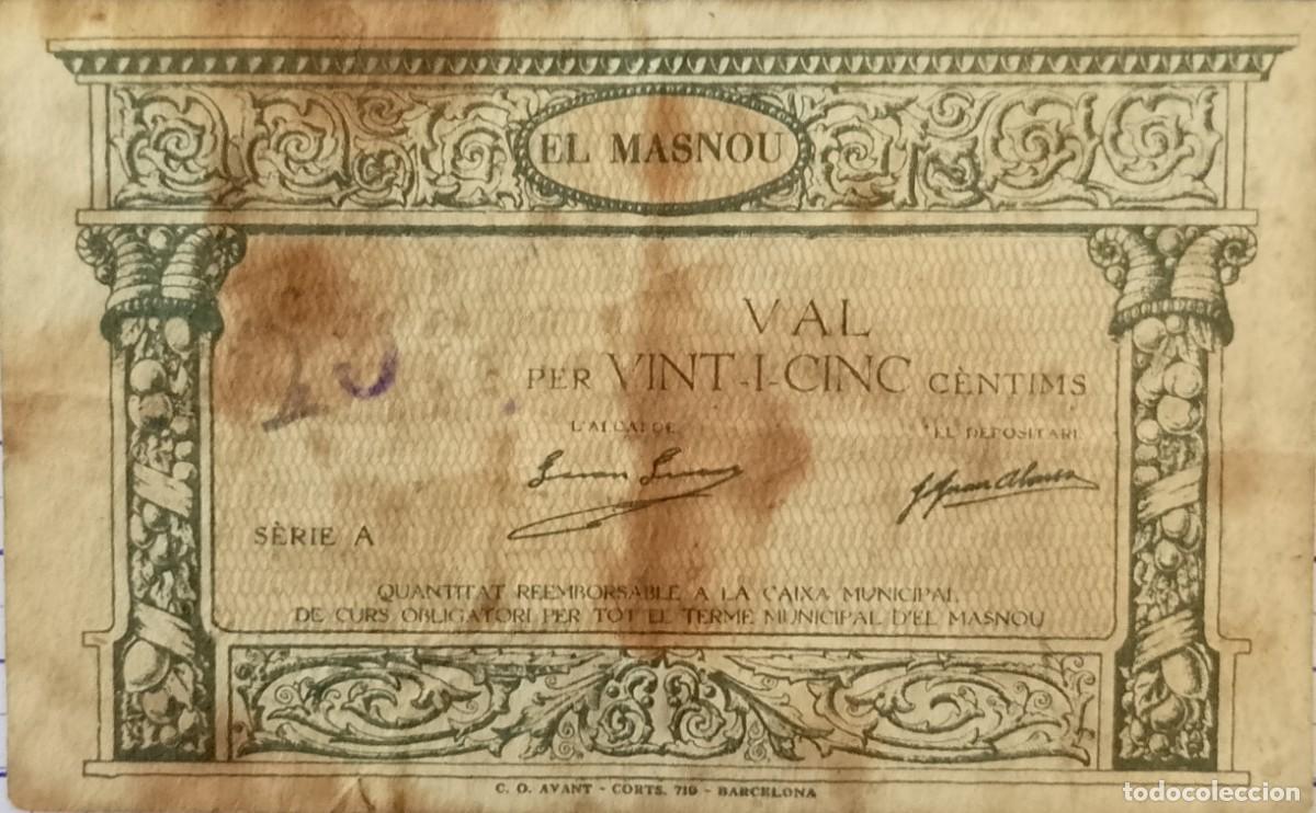 Billetes locales: BILLETE LOCAL DE 25 CENTIMOS EL MASNOU 1937 GUERRA CIVIL