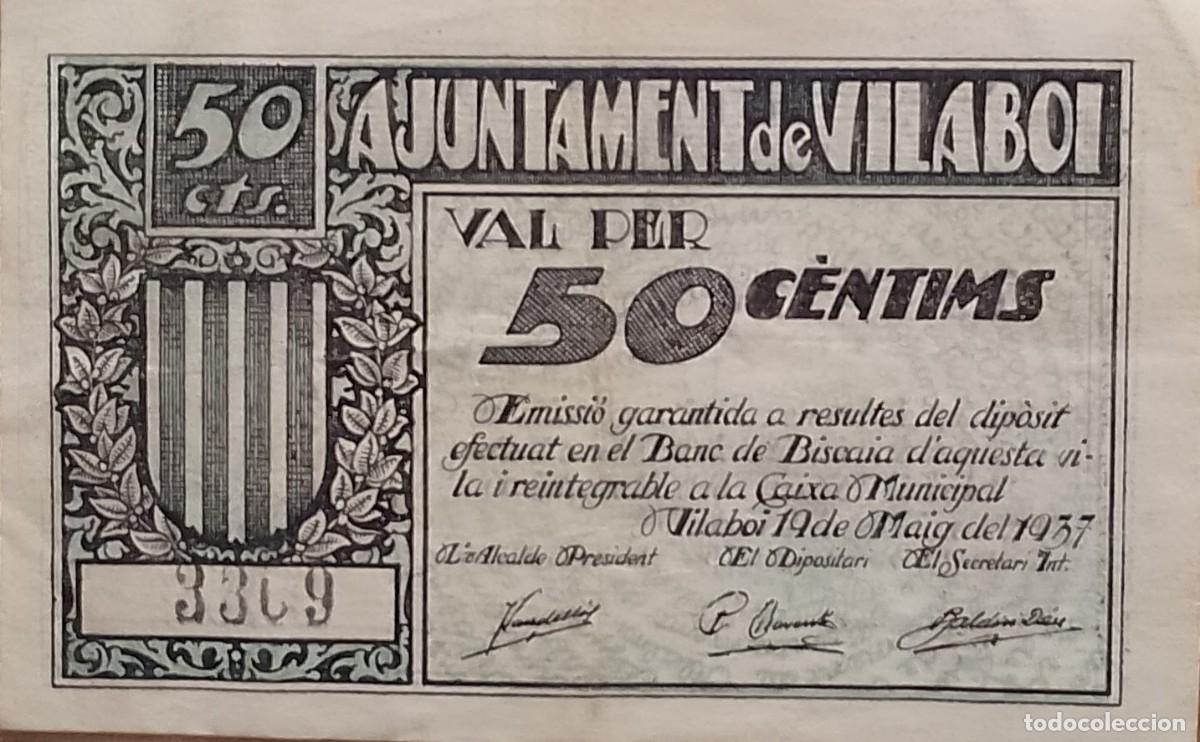 Billetes locales: BILLETE LOCAL DE 50 CENTIMOS VILABOI 1937 GUERRA CIVIL