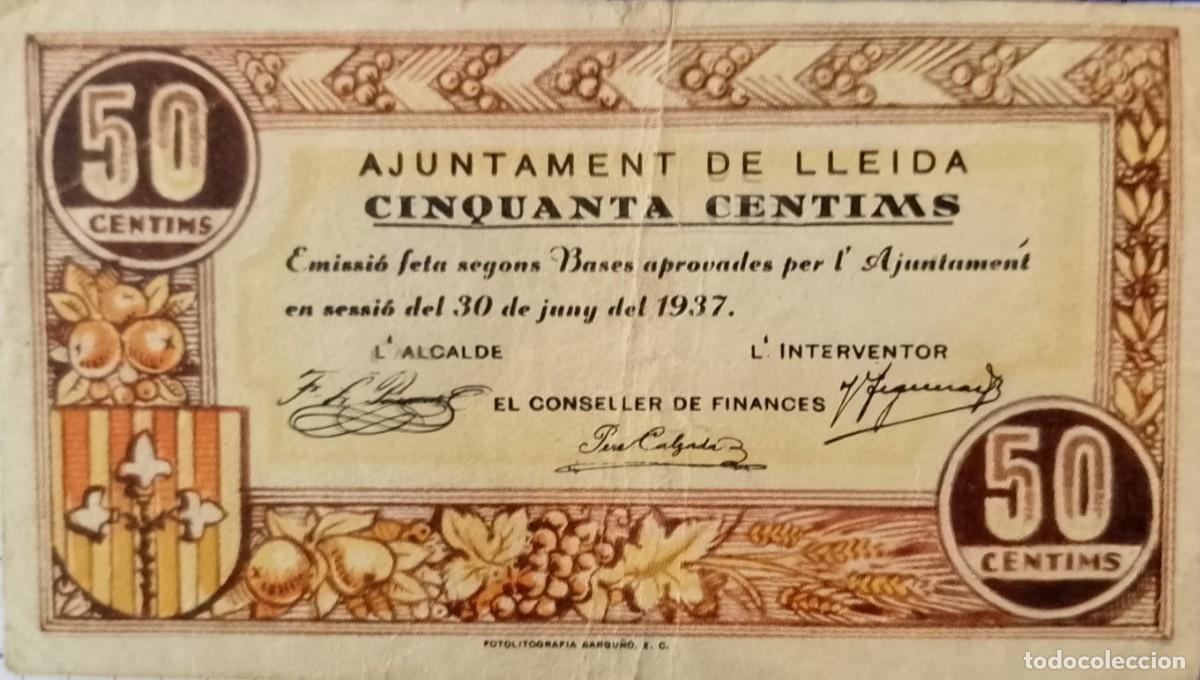 Billetes locales: BILLETE LOCAL DE 50 CENTIMOS ELLLEIDA 1937 GUERRA CIVIL
