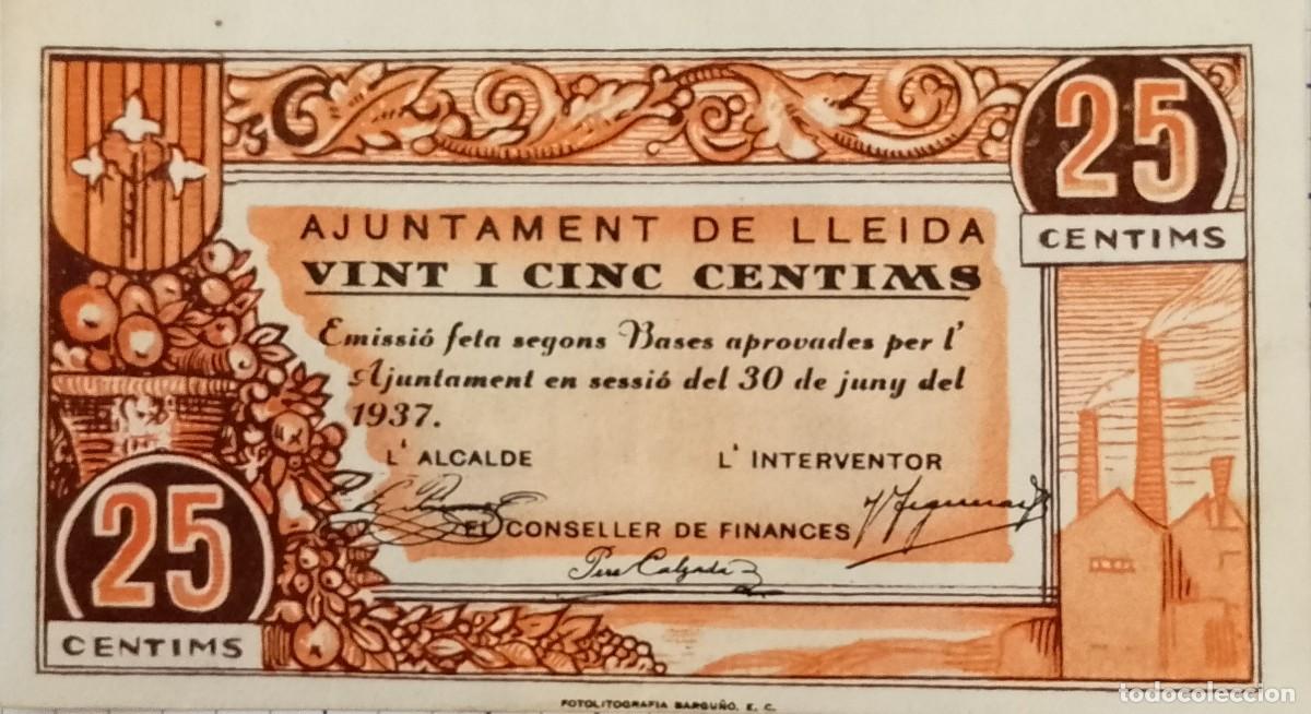 Billetes locales: BILLETE LOCAL DE 25 CENTIMOS LLLEIDA 1937 GUERRA CIVIL