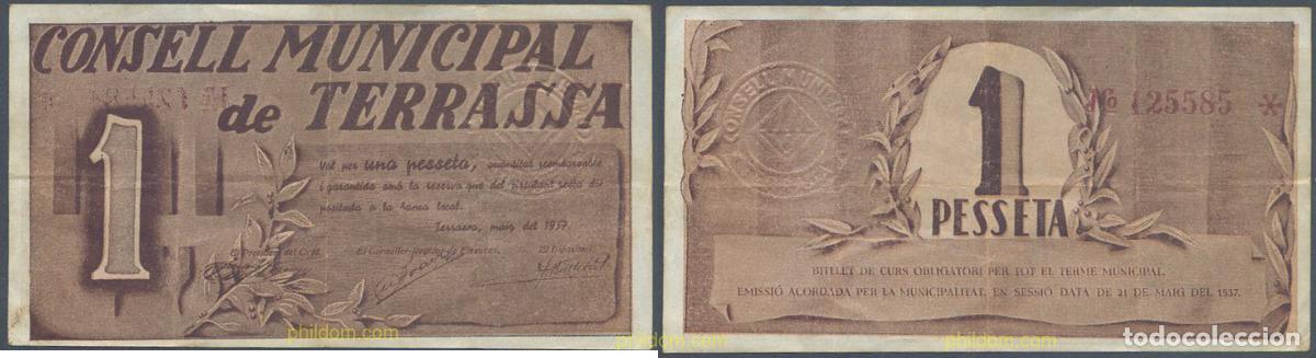 Billetes locales: 7967 ESPA&Ntilde;A. Emisiones locales republicanas 1937 CONSELL MUNICIPAL DE TERRASSA 1 PESSETA 1937