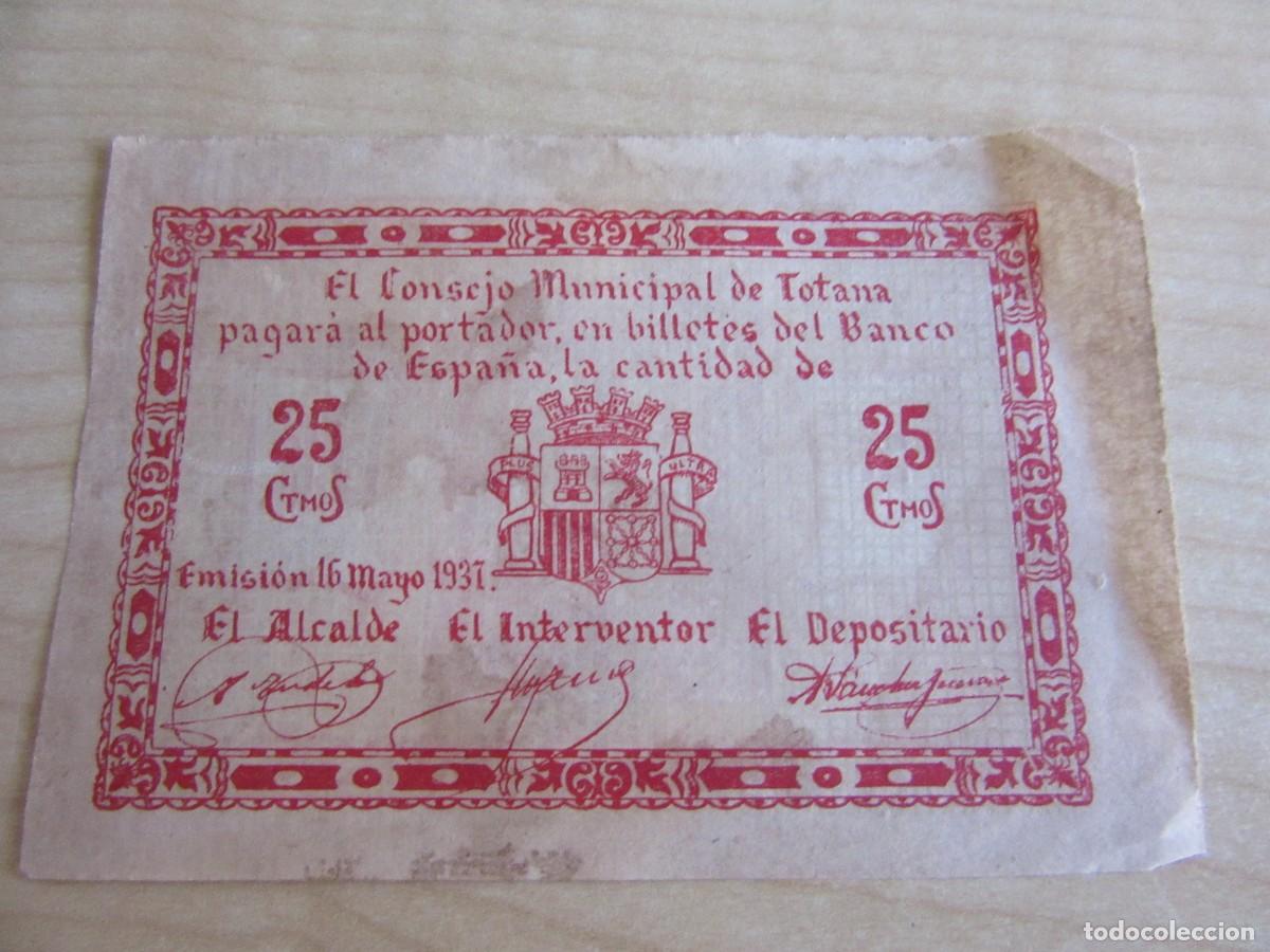 Billetes locales: Billete de 25 c&eacute;ntimos de Totana (Murcia) de1937 (guerra civil)