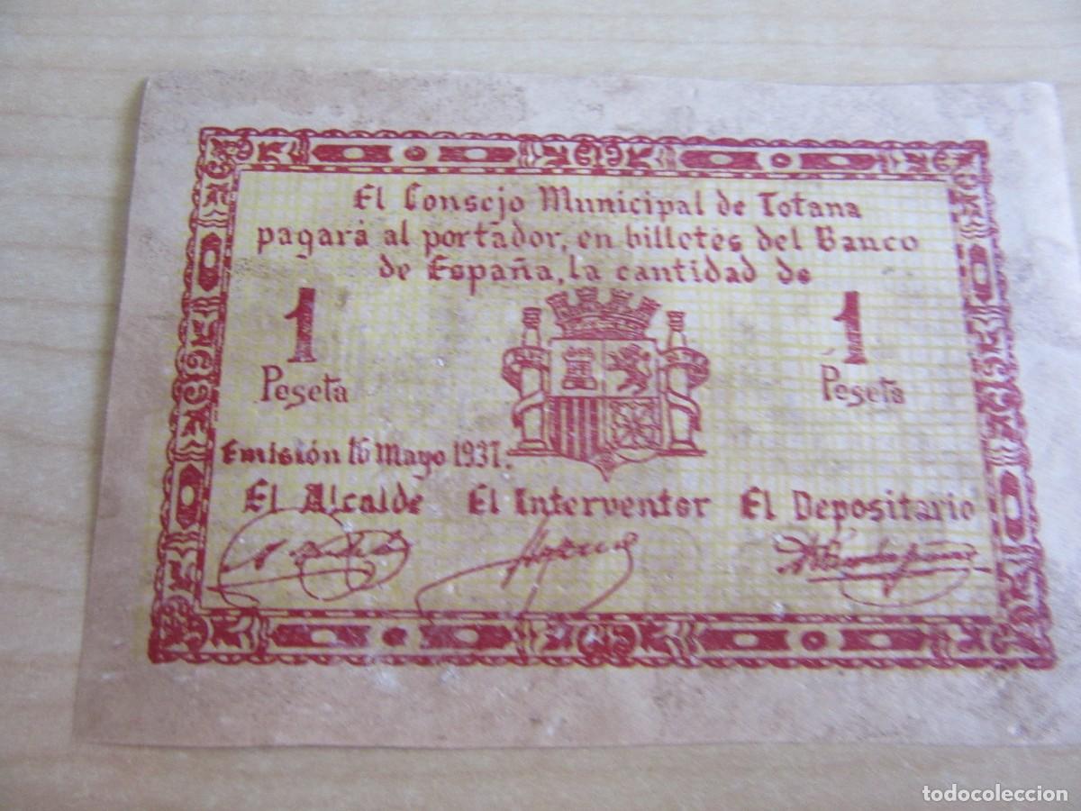 Billetes locales: Billete de 1 peseta de Totana (Murcia) de1937 (guerra civil)