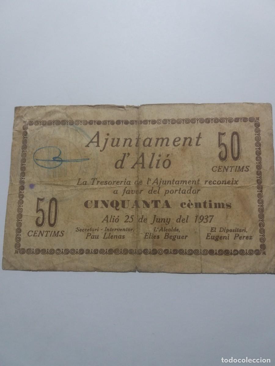 Billetes locales: Billete 50 entims Ajuntament ALI&Oacute; 25 Junny 1937