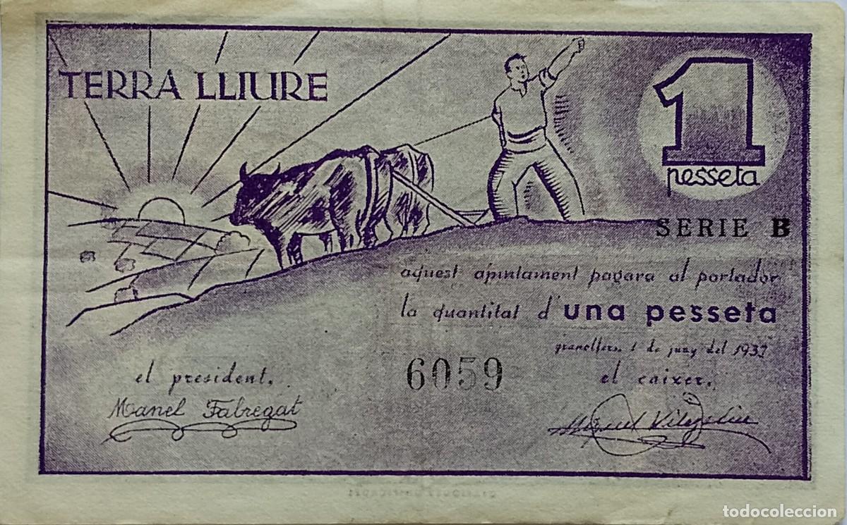 Billetes locales: BILLETE LOCAL DE 1 PESETA GRANOLLERS 1937 GUERRA CIVIL