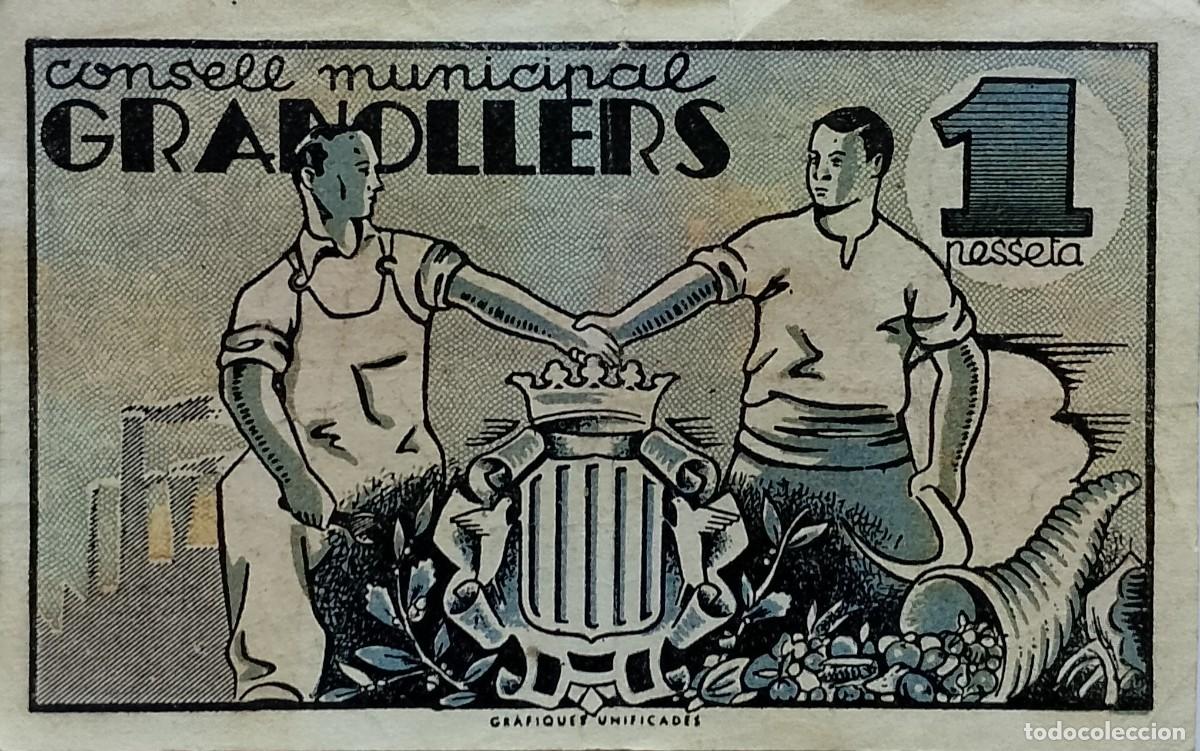 Billetes locales: BILLETE LOCAL DE 1 PESETA GRANOLLERS 1937 GUERRA CIVIL