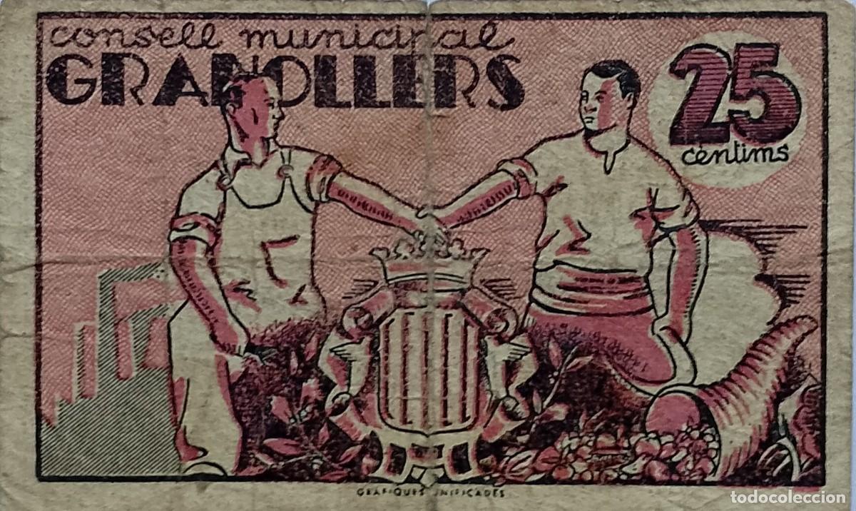 Billetes locales: BILLETE LOCAL DE 25 CENTIMOS GRANOLLERS 1937 GUERRA CIVIL