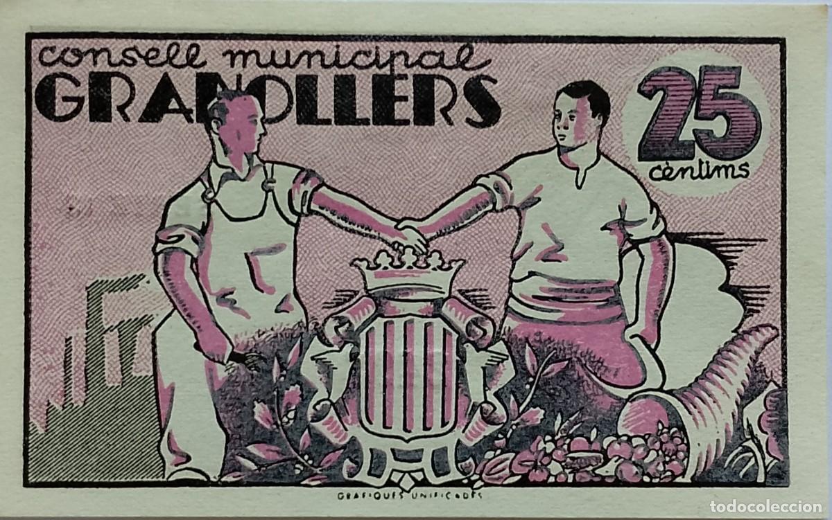 Billetes locales: BILLETE LOCAL DE 25 CENTIMOS GRANOLLERS 1937 GUERRA CIVIL