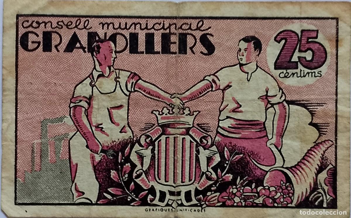 Billetes locales: BILLETE LOCAL DE 25 CENTIMOS GRANOLLERS 1937 GUERRA CIVIL