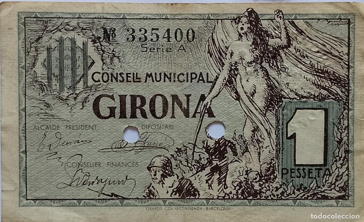 Billetes locales: BILLETE LOCAL DE 1 PESETA GIRONA PERFORADO 1937 GUERRA CIVIL