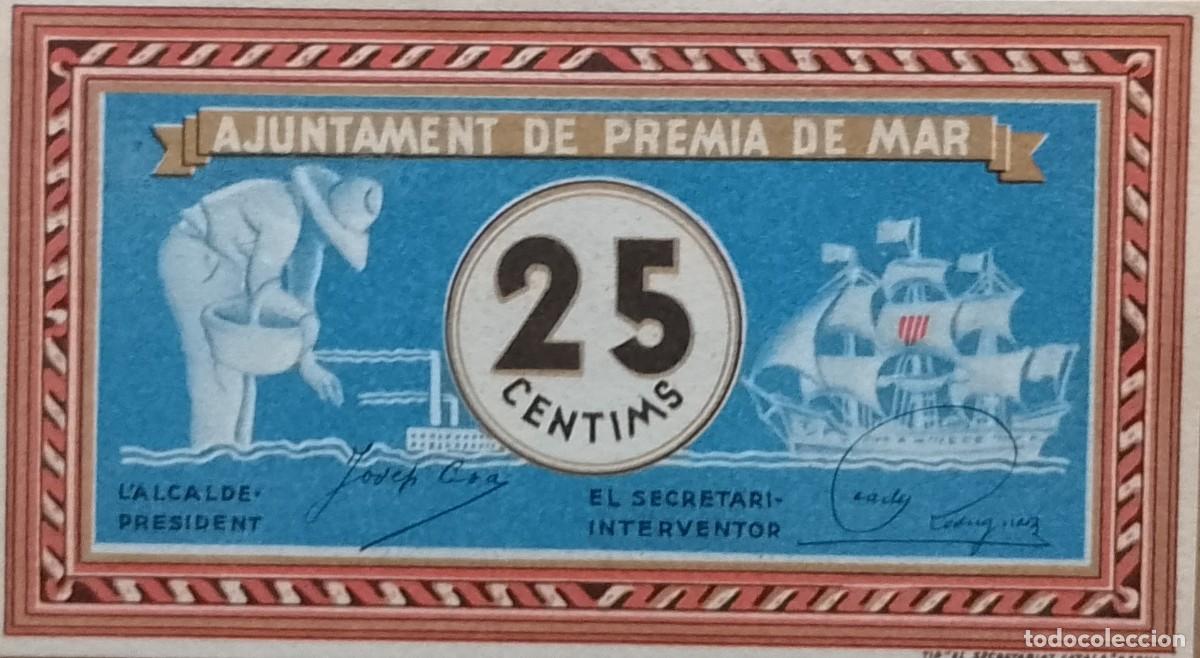 Billetes locales: BILLETE LOCAL DE 25 CENTIMOS DE PREMIA DE MAR 1937 GUERRA CIVIL