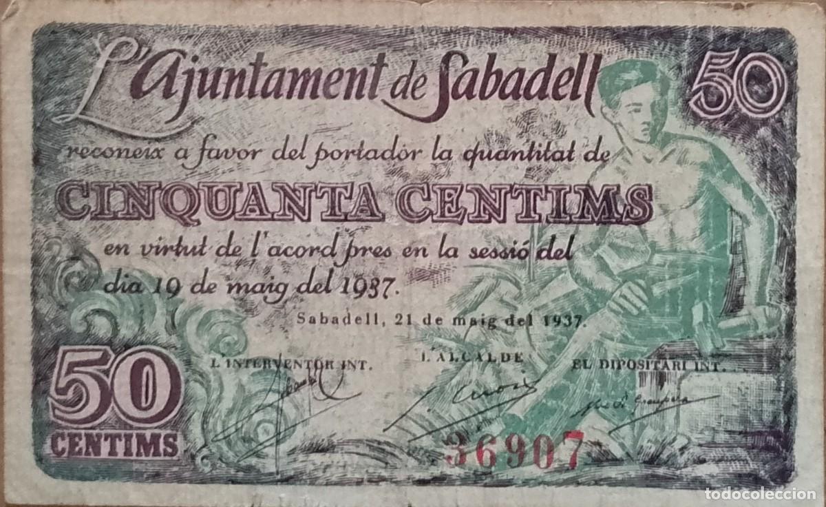 Billetes locales: BILLETE LOCAL DE 25 CENTIMOS SABADELL 1937 GUERRA CIVIL