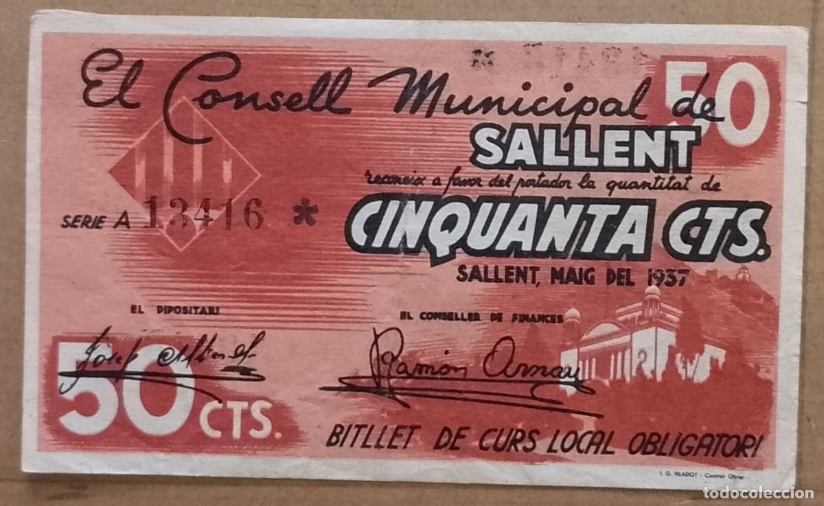 Billetes locales: BILLETE LOCAL DE 50 CENTIMOS DE SALLENT 1937 GUERRA CIVIL