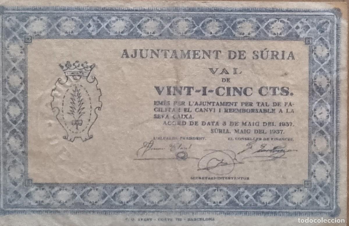 Billetes locales: BILLETE LOCAL DE 25 CENTIMOS SURIA 1937 GUERRA CIVIL