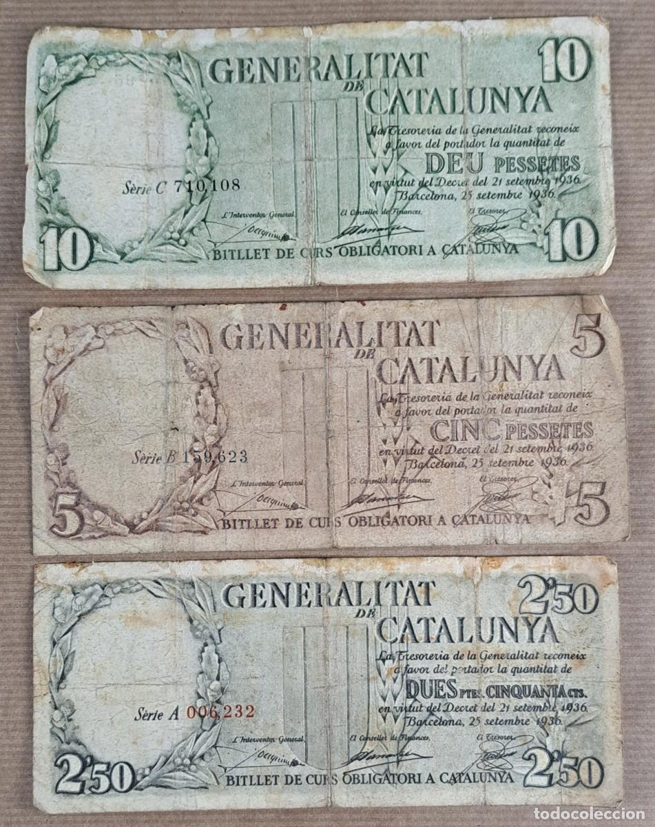 Billetes locales: Lote de billetes Generalitat de Catalunya 1936 &ndash; 2,50 / 5 / 10 pessetes