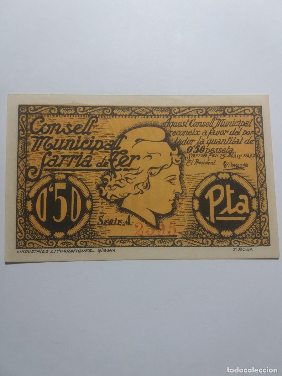 Billetes locales: Billete 0,50 Pesseta Consell Municipal SARRI&Aacute; DE TER 15 Maig 1937