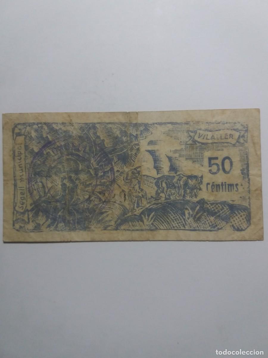 Billetes locales: Billete 50 C&egrave;ntims Consell Municipal VILALLER 1937
