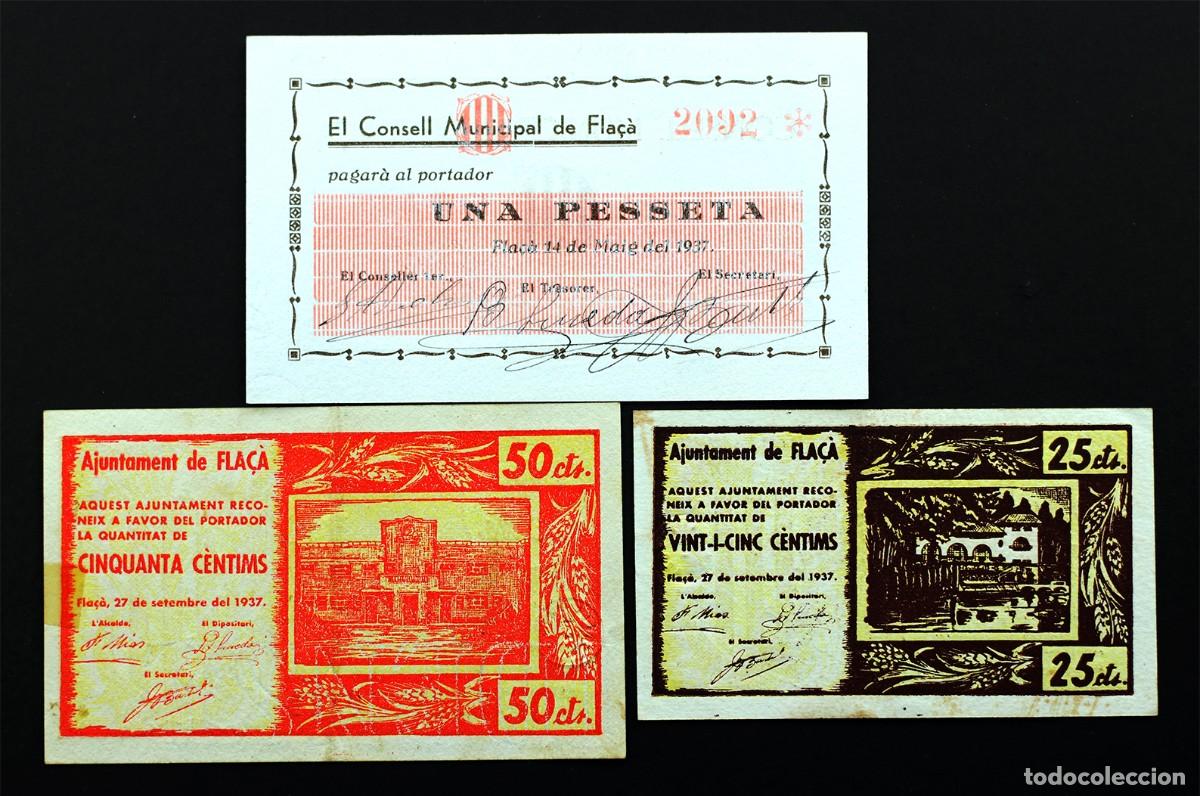 Billetes locales: SC-Spain. Guerra Civil-Consejo municipal de Flac&aacute; (Girona) Serie completa 1937.