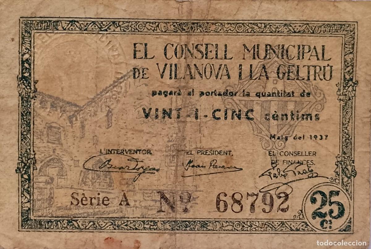 Billetes locales: BILLETE DE 25 CENTIMOS DE VILLANVA Y LA GELTRU