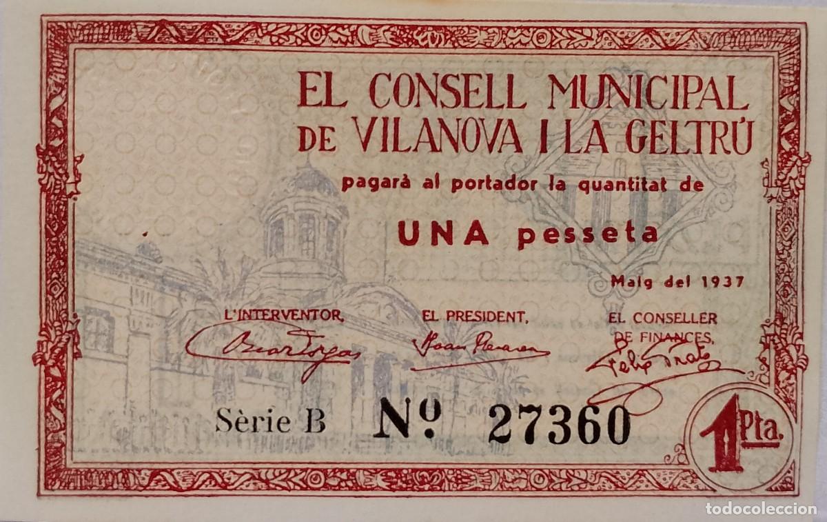 Billetes locales: BILLETE DE 1 PESETA DE VILLANOVA Y LA GELTRU