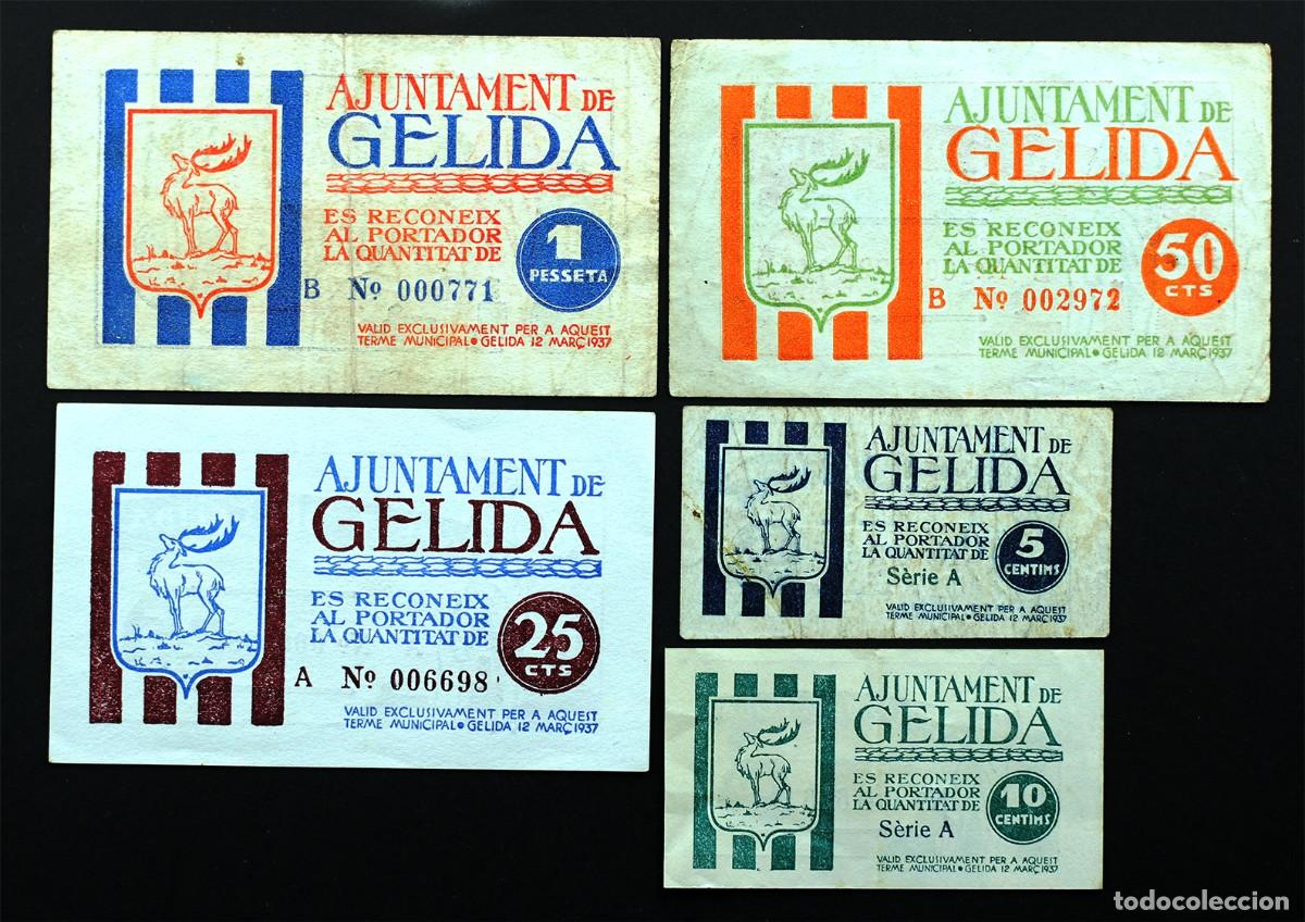 Billetes locales: SC-Spain. Guerra Civil. Serie completa. 1937. Gelida (Barcelona) MBC+/SC-