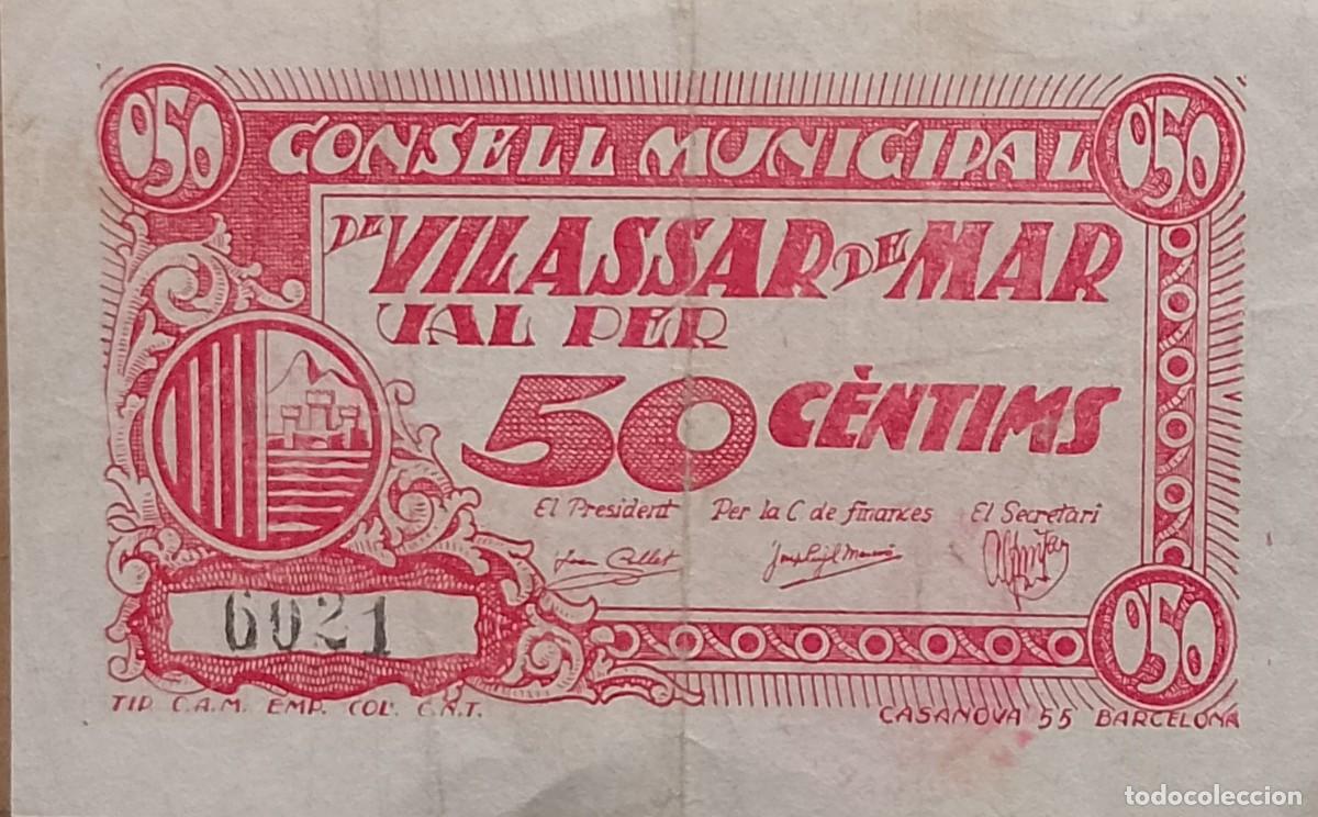 Billetes locales: BILLETE DE 50 CENTIMO DE VILASSAR DE MAR