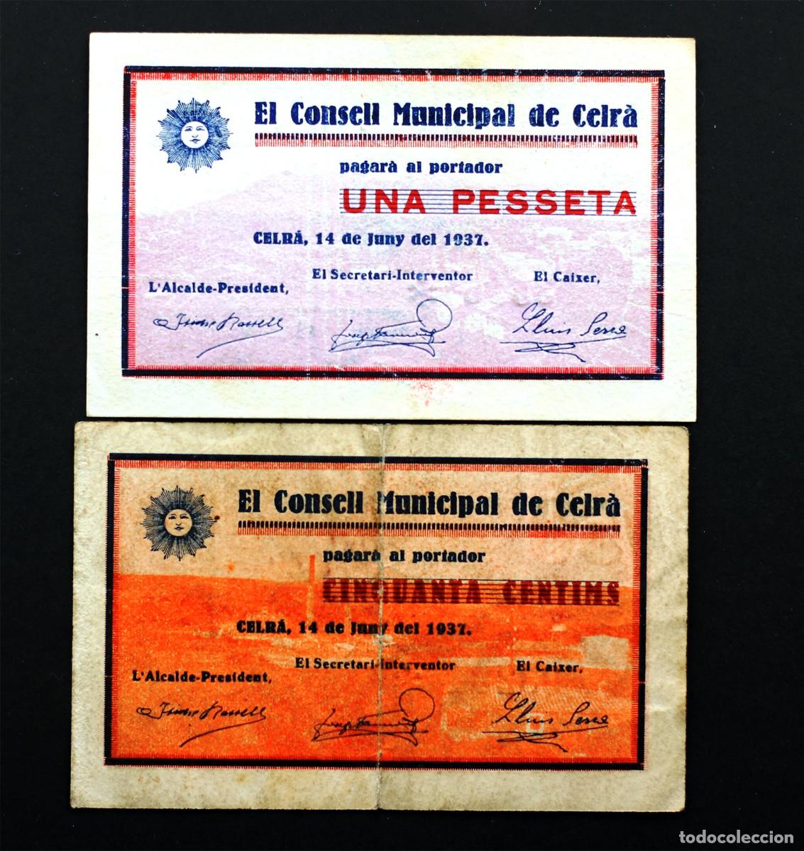 Billetes locales: SC-Spain. Guerra Civil. C. M. de Celr&aacute; Serie completa 14 de Junio 1937 MBC+/EBC+
