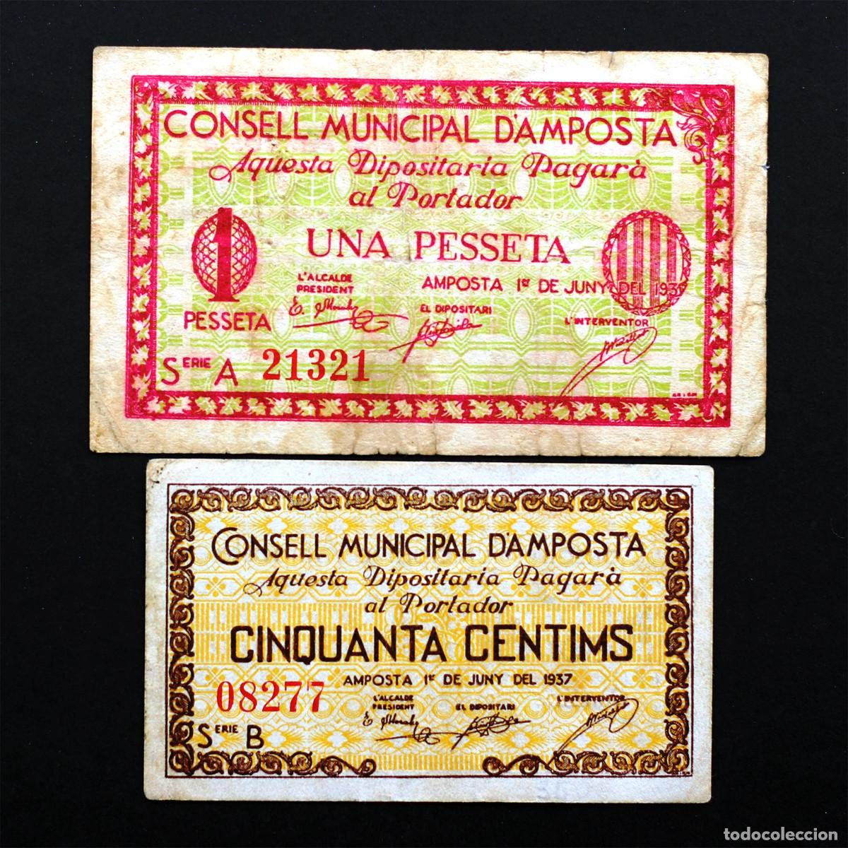 Billetes locales: SC-Spain. Guerra Civil. C. M. de Amposta (Tarragona) Serie Junio 1937. MBC+/EBC