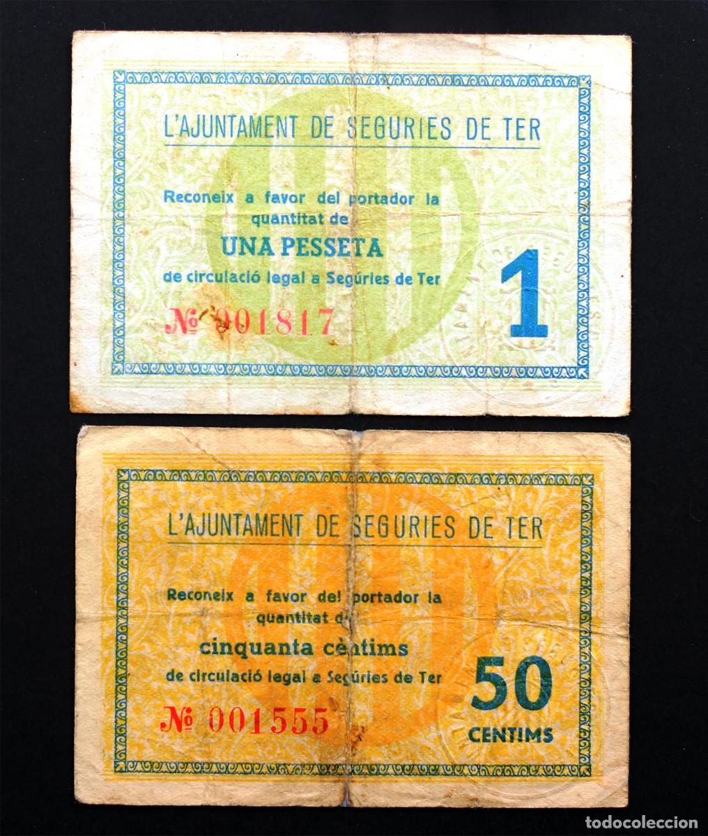 Billetes locales: SC-Spain. Guerra Civil. Ayuntamiento Seguries de Ter. Serie Mayo 1937. Escasos