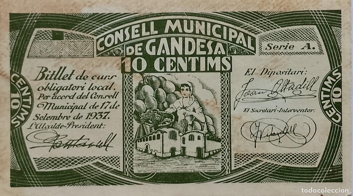 Billetes locales: BILLETE LOCAL DE 10 CENTIMOS GANDESA 1937 GUERRA CIVL