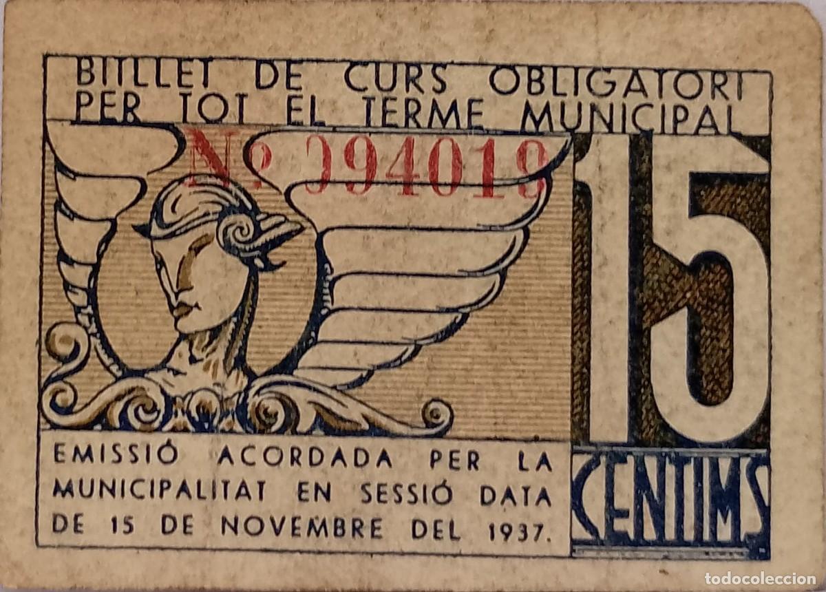 Billetes locales: BILLETE LOCAL DE 15 CENTIMOS TERRSSA 1937 GUERRA CIVL