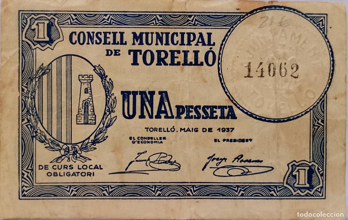 Billetes locales: BILLETE LOCAL DE 1 PESETA TORELLO 1937 GUERRA CIVL