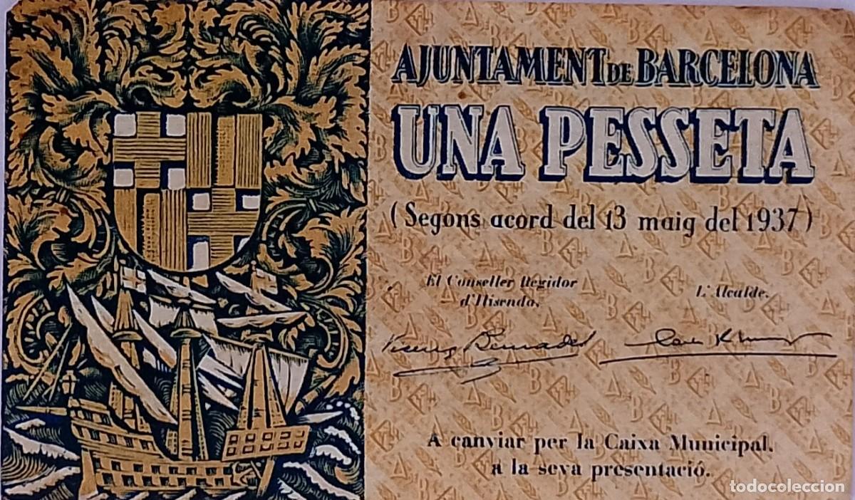 Billetes locales: BILLETE LOCAL DE 1 PESETA AYUNTAMENT DE BARCELONA 1937 GUERRA CIVL