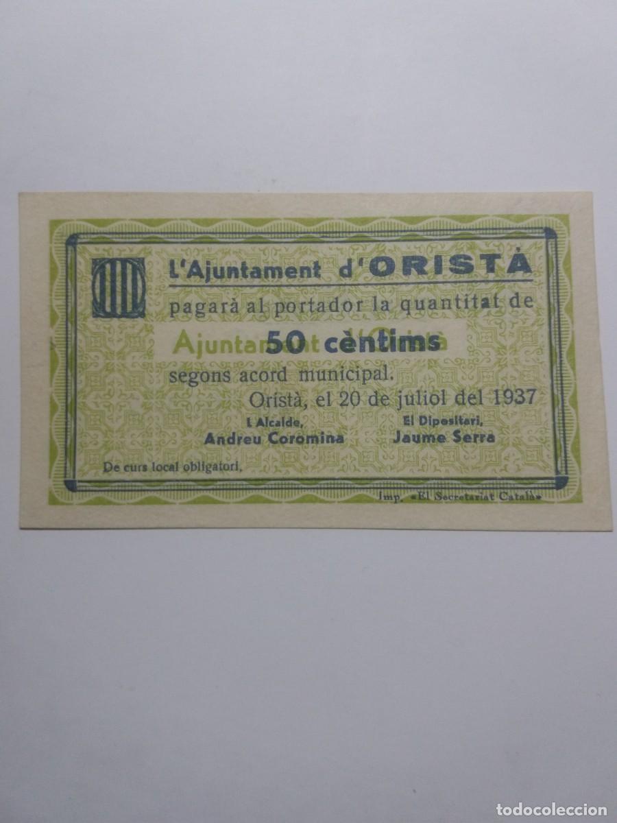 Billetes locales: Billete 50 C&egrave;ntims Ajuntament ORIST&Agrave; 20 Juliol 1937