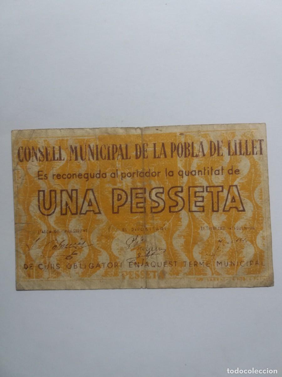 Billetes locales: Billete 1 Pesseta Consell Municipal POBLA de LILLET Serie B