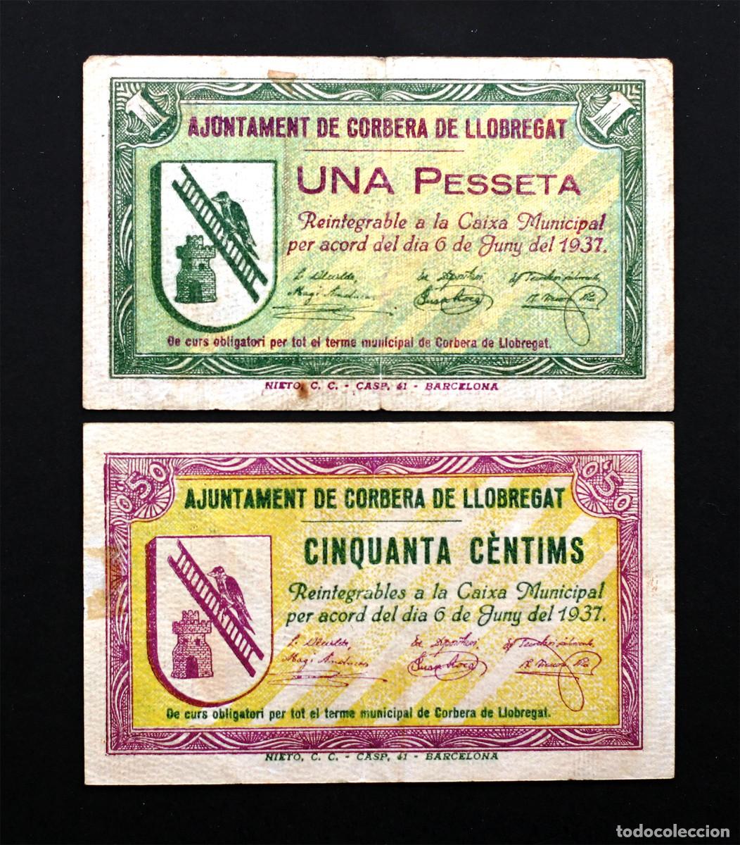 Billetes locales: SC-Spain. Guerra Civil. Corvera de Llobregat. Serie completa 1937. MBC+/EBC